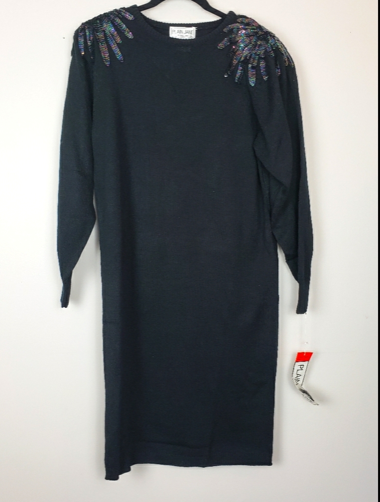 Vtg NOS NWT 80s Plain Jane sweater dress sequins S